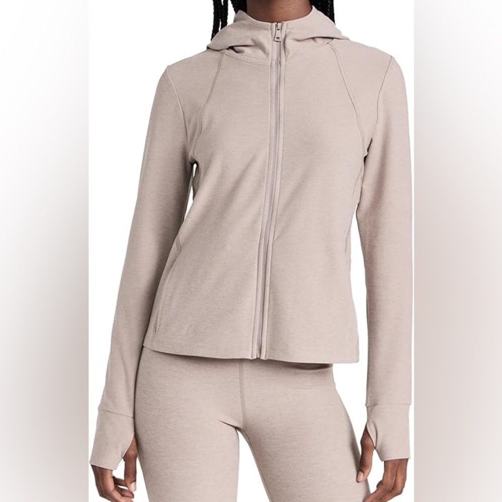 Beyond Yoga Zip-Up Hoodie in Light Taupe